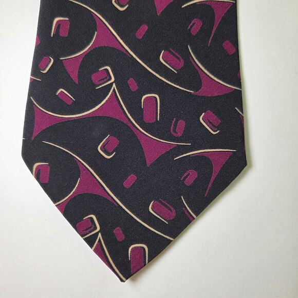 Giorgio Armani Silk Tie Black Purple Tan Geometric Abstract Italy 58x3.25 - Picture 2 of 7